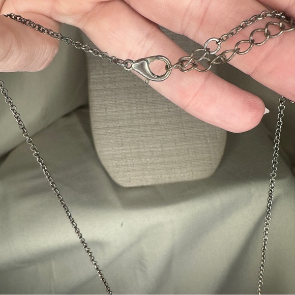 Cross Open-cut Gunmetal Pendant accented with Rhinestone Necklace. Boho Casual - Picture 4 of 6